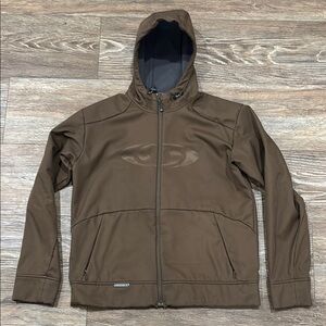 Salomon Jacket Brown Soft Shell Fleece Hooded Hiking Gorpcore Est. Size Large